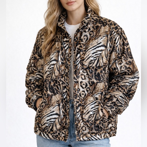 Clio Jackets & Blazers - Vintage CLIO Silk Animal Print Oversized Bomber Jacket Size Small